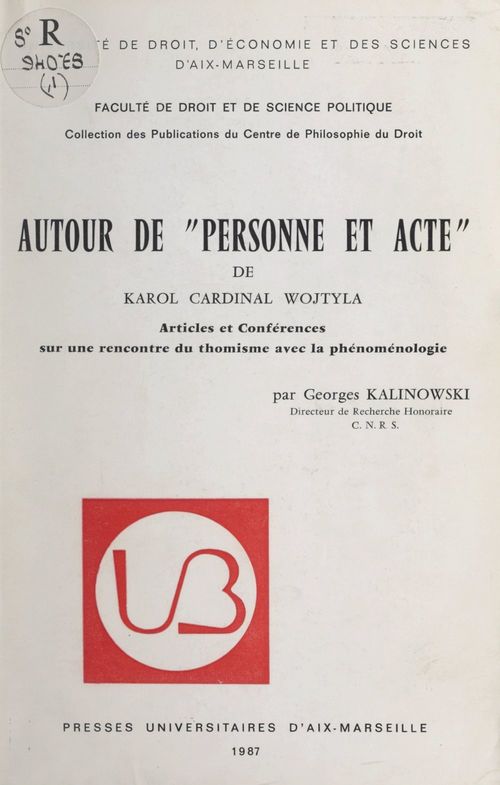 Couverture ebook de Autour de "Personne et Acte" du Cardinal Karol Wojtyla, de Georges Kalinowski