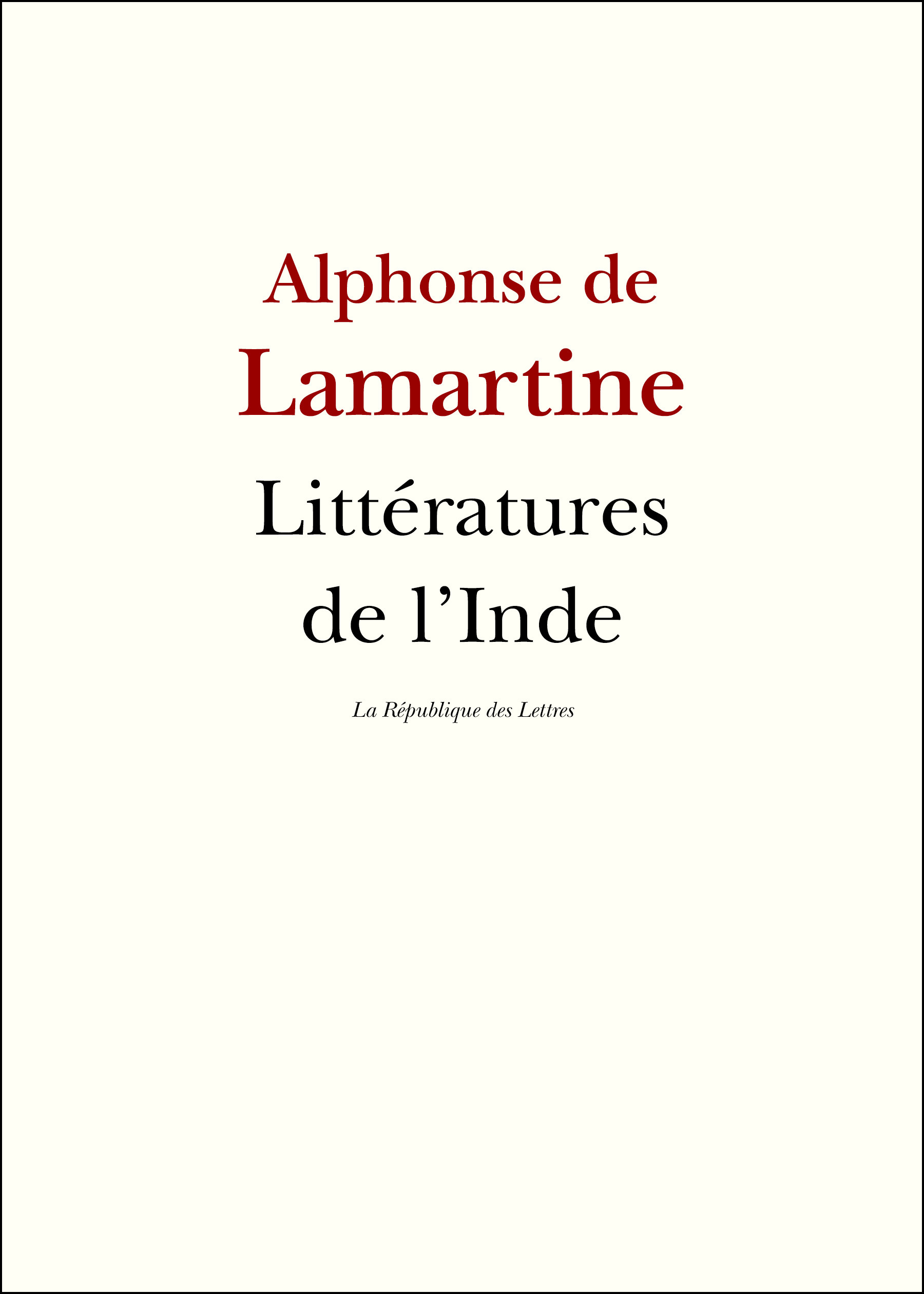 ebook cover of Littératures de l'Inde, by Alphonse de Lamartine