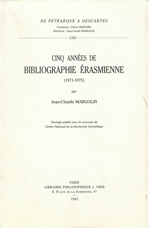 Couverture ebook de Cinq années de bibliographie érasmienne (1971-1975), de Jean-Claude Margolin