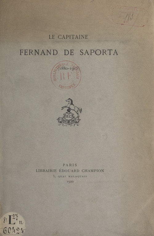Couverture ebook de Le Capitaine Fernand de Saporta (1880-1915), de Fernand De Saporta