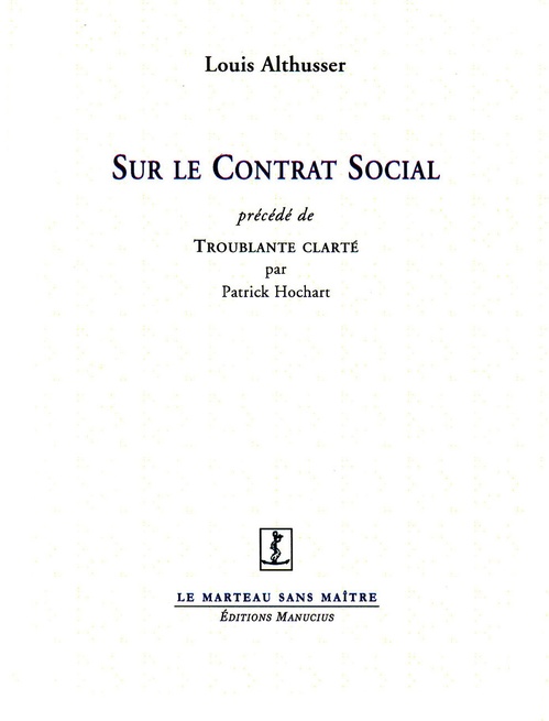 ebook cover of Sur le contrat social, by Louis Althusser, Patrick Hochart