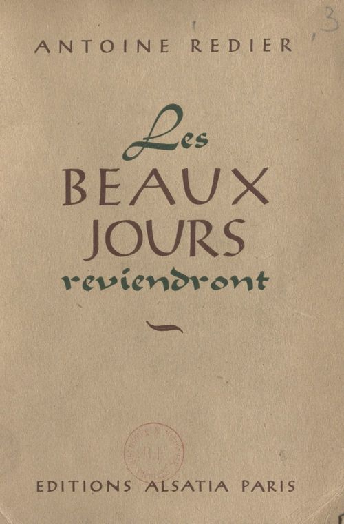 ebook cover of Les beaux jours reviendront, by Antoine Redier