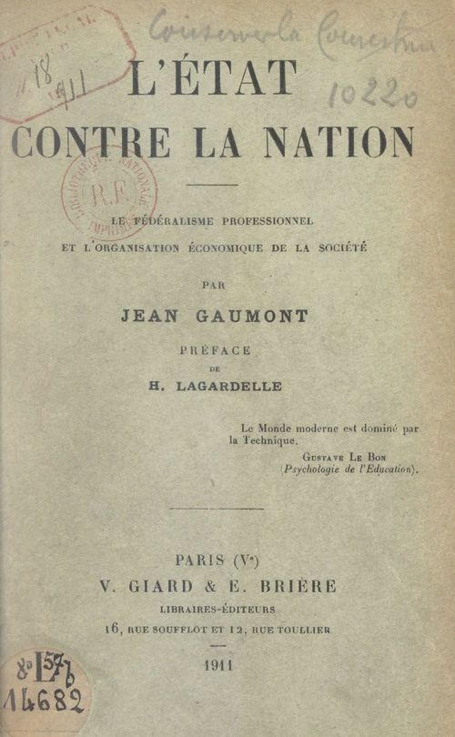 Couverture ebook de L'État contre la nation, de Jean Gaumont
