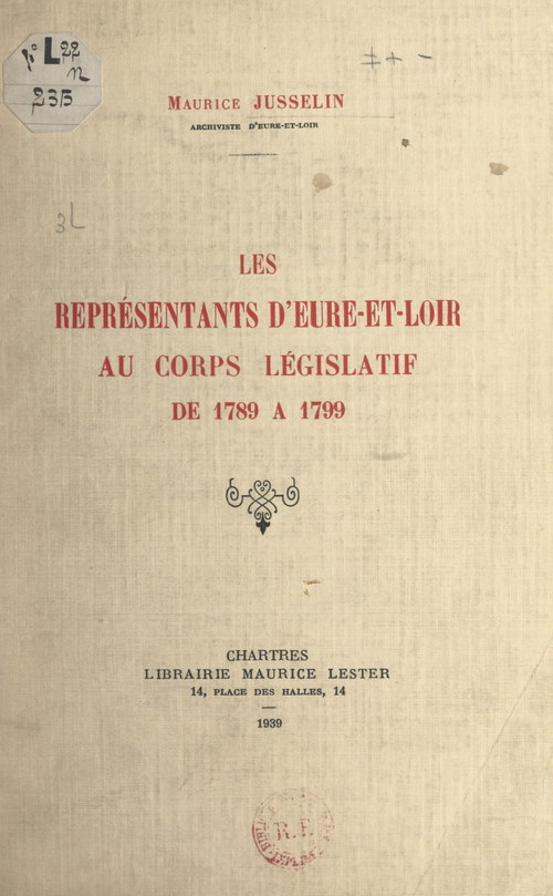 ebook cover of Les représentants d'Eure-et-Loir au corps législatif de 1789 à 1799, by Maurice Jusselin