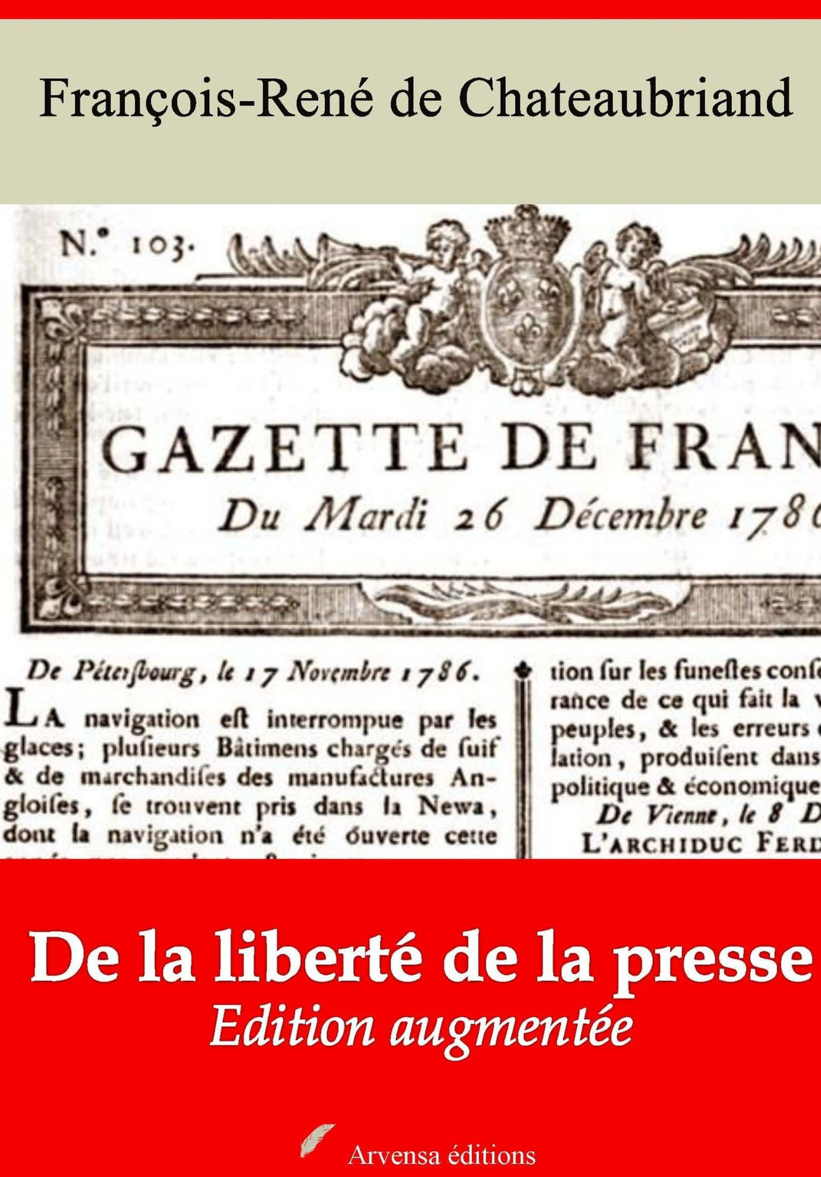 ebook cover of De la liberté de la presse - suivi d'annexes, by Francois-Rene De Chateaubriand