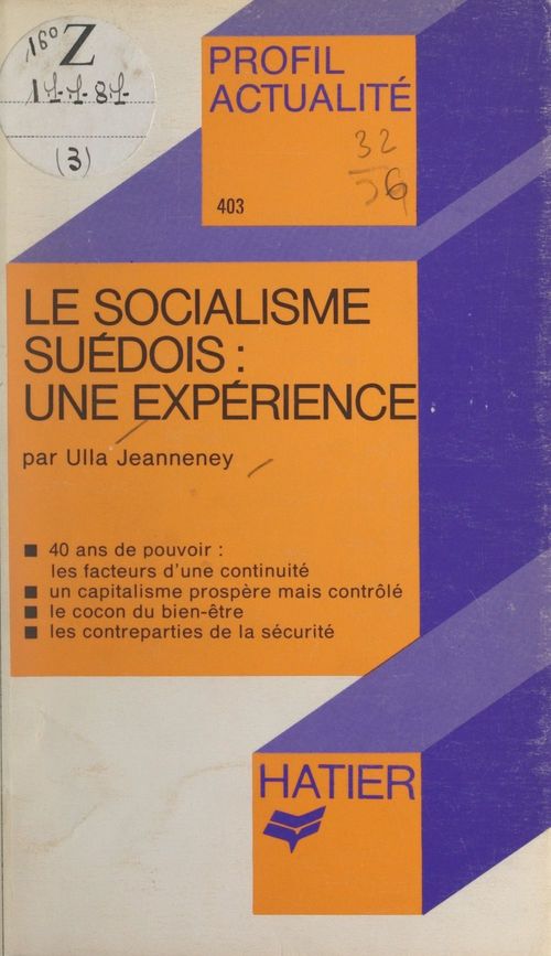 Couverture ebook de Le socialisme suédois : une expérience, de Ulla Jeanneney