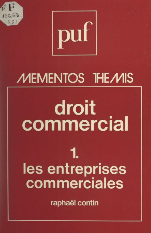 Couverture ebook de Droit commercial (1), de Raphael Contin