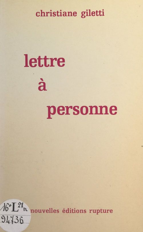Couverture ebook de Lettre à personne, de Christiane Giletti