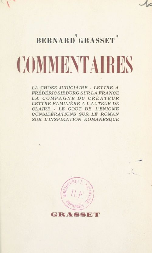 ebook cover of Commentaires, by Bernard Grasset