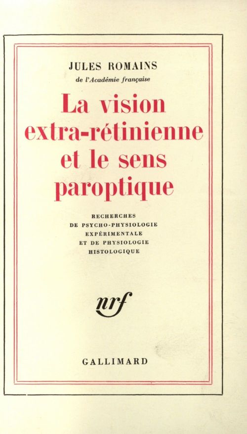 Couverture ebook de La Vision extra-rétinienne et le sens paroptique, de Jules Romains