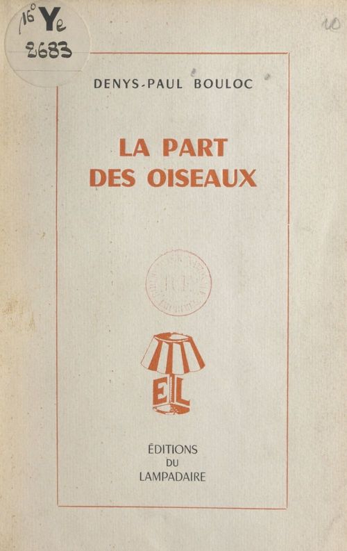 ebook cover of La part des oiseaux, by Denys-Paul Bouloc