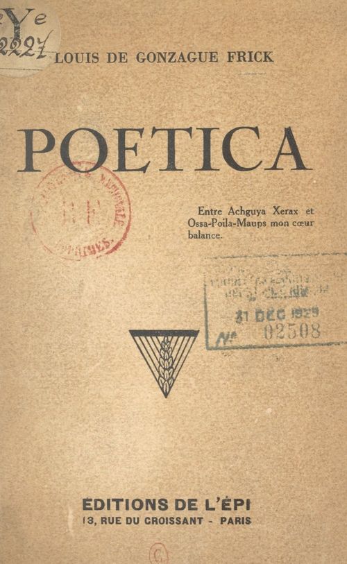 Couverture ebook de Poetica, de Louis de Gonzague frick