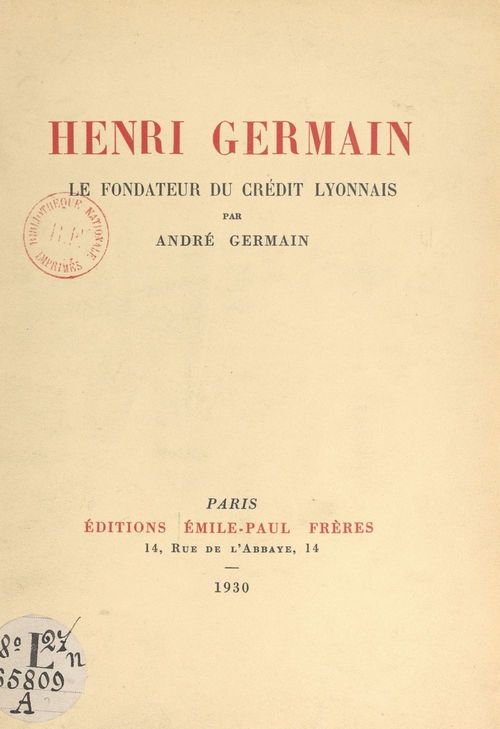 Couverture ebook de Henri Germain, de Andre Germain