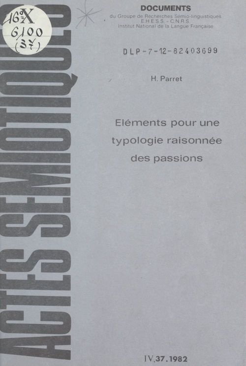 Couverture ebook de Éléments pour une typologie raisonnée des passions, de Herman Parret