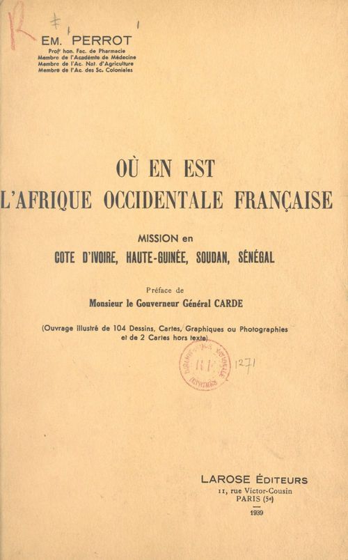 ebook cover of Où en est l'Afrique occidentale française ?, by Emile Perrot