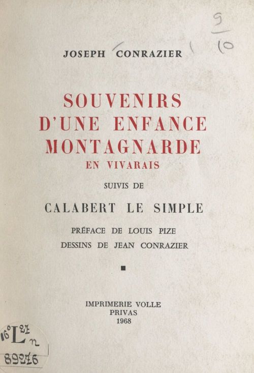 Couverture ebook de Souvenirs d'une enfance montagnarde en Vivarais, de Joseph Conrazier