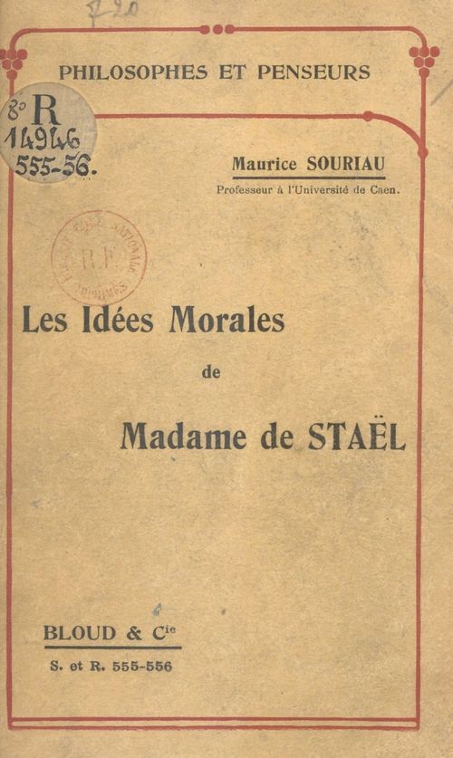 Couverture ebook de Les idées morales de Madame de Staël, de Maurice Souriau