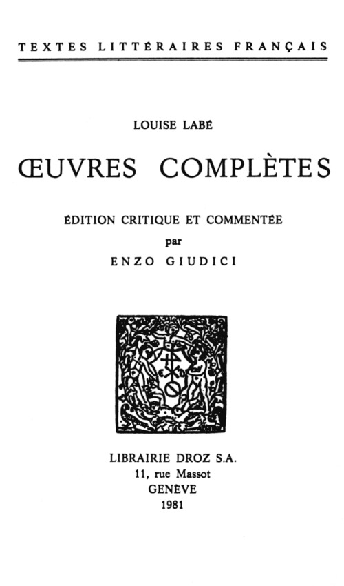 Couverture ebook de OEuvres complètes, de Louise Labé