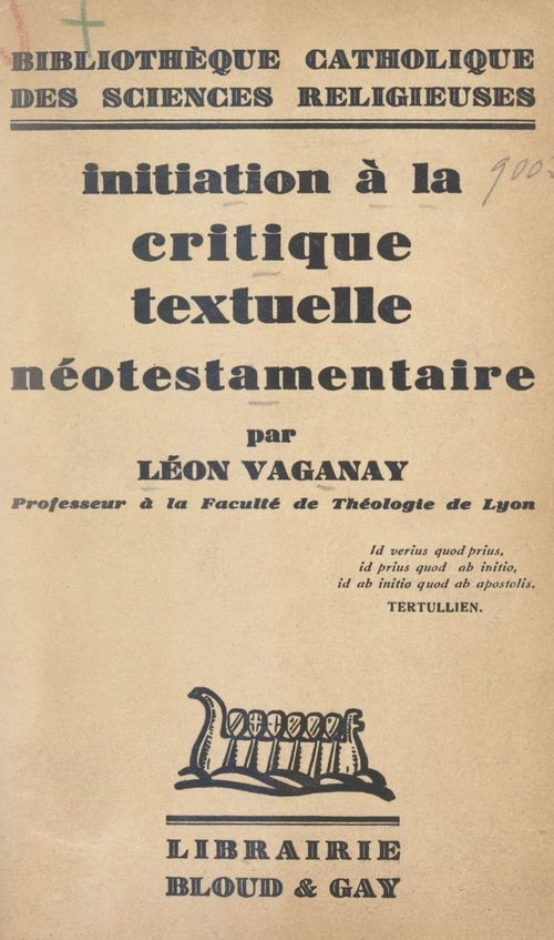 ebook cover of Initiation à la critique textuelle néotestamentaire, by Leon Vaganay