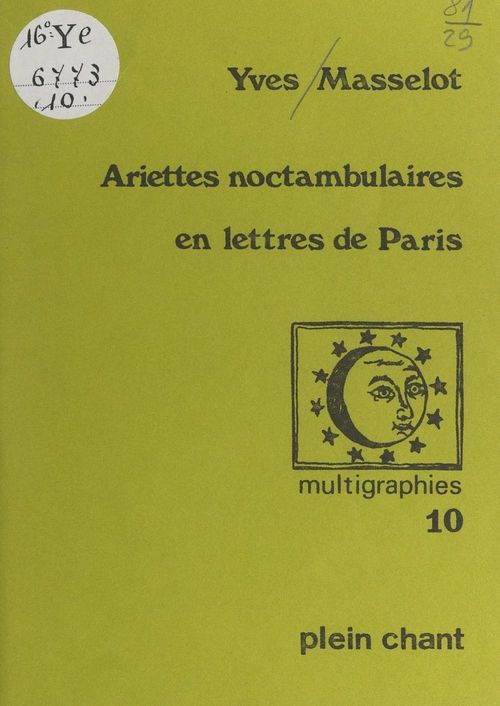Couverture ebook de Ariettes noctambulaires en lettres de Paris, de Yves Masselot