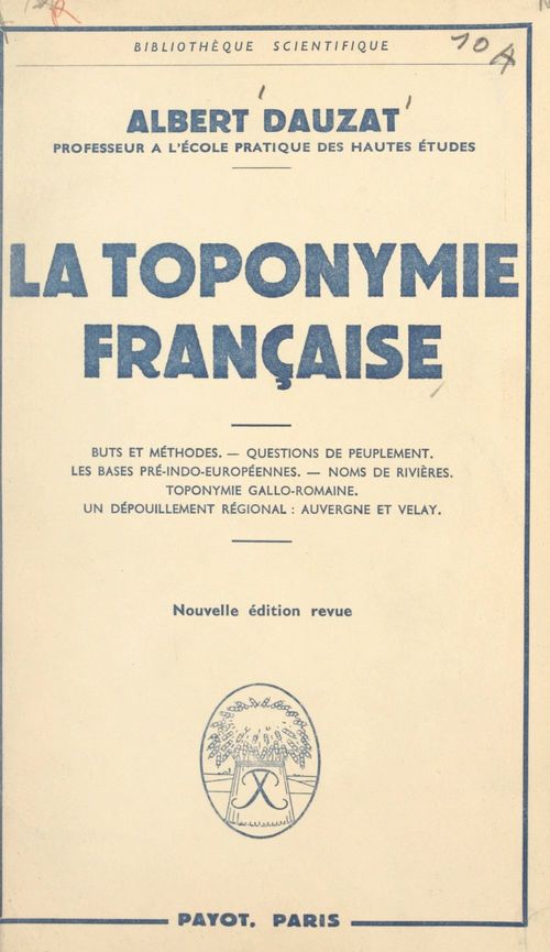 Couverture ebook de La toponymie française, de Albert Dauzat