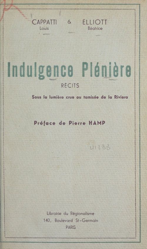 ebook cover of Indulgence plénière, by Beatrice Elliott, Louis Cappatti