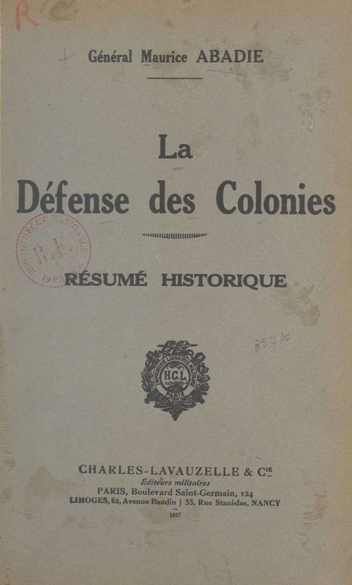 Couverture ebook de La défense des colonies, de Maurice Abadie