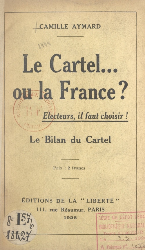 Couverture ebook de Le Cartel... ou la France ?, de Camille Aymard