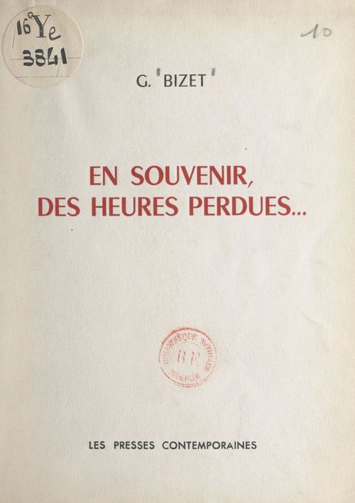 ebook cover of En souvenir, des heures perdues..., by G. Bizet