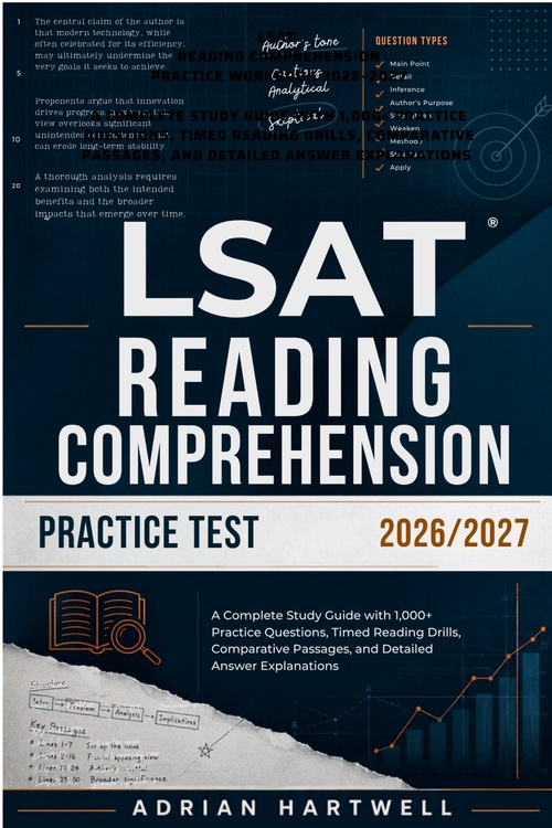 Couverture ebook de LSAT  READING COMPREHENSION PRACTICE TEST 2026-2027, de Adrian Hartwell