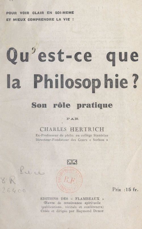 Couverture ebook de Qu'est-ce que la philosophie ?, de Charles Hertrich