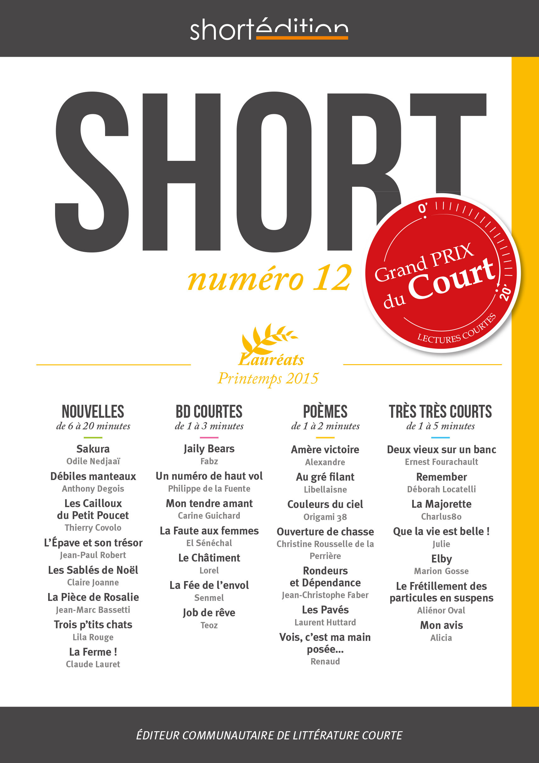ebook cover of SHORT 12 - Printemps 2015, by Libellaisne .