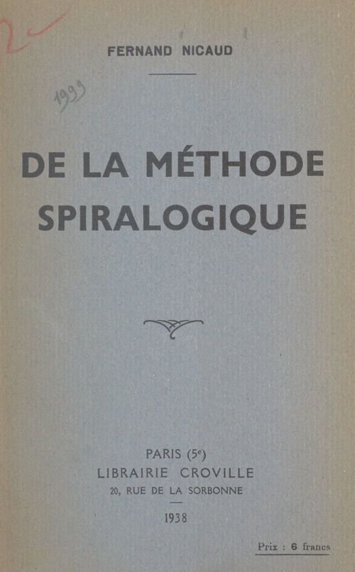 Couverture ebook de De la méthode spiralogique, de Fernand Nicaud