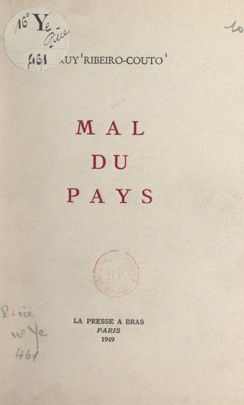 Couverture ebook de Mal du pays, de Ruy Ribeiro-Couto