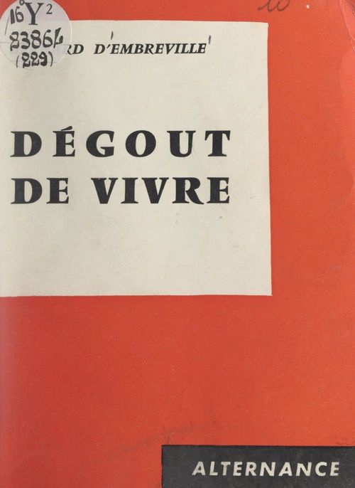 Couverture ebook de Dégoût de vivre, de Bernard D'Embreville