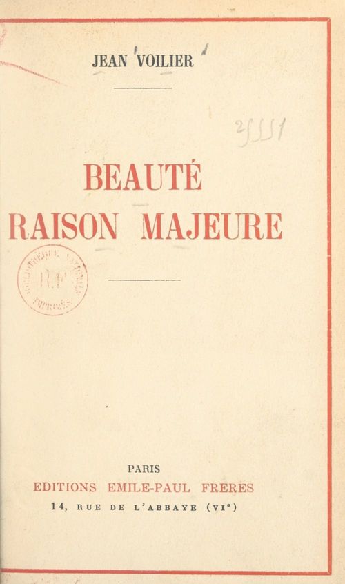 Couverture ebook de Beauté, raison majeure, de Jean Voilier
