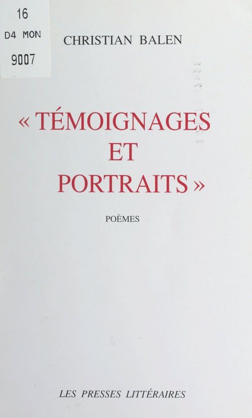 ebook cover of Témoignages et portraits, by Christian Balen