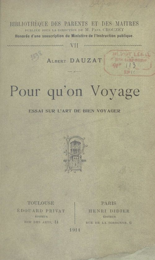 ebook cover of Pour qu'on voyage, by Albert Dauzat