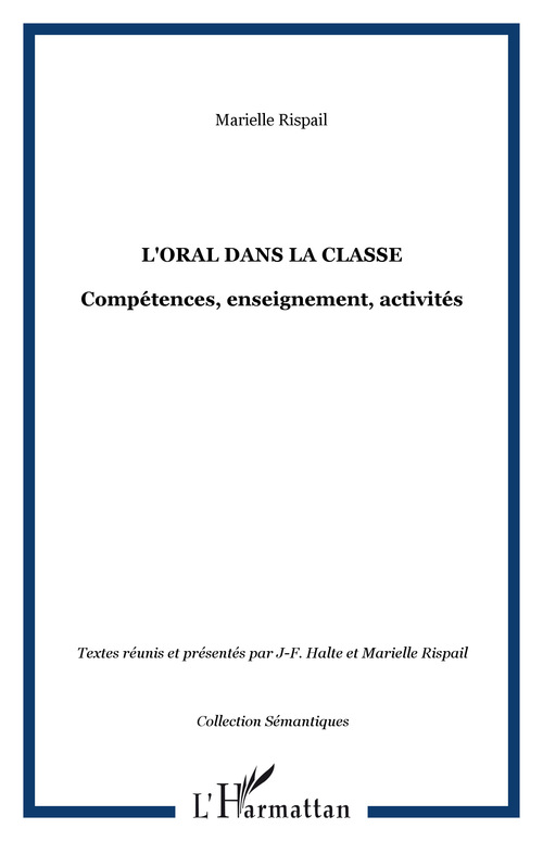 ebook cover of L'oral dans la classe, by Marielle Rispail
