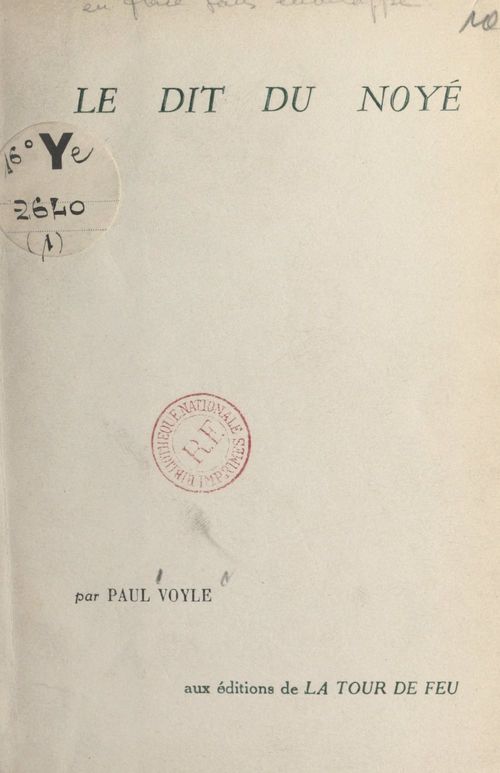 ebook cover of Le dit du noyé, by Paul Voyle