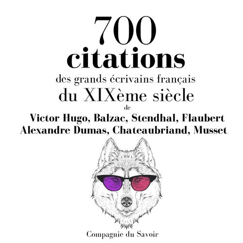 Couverture audiobook de 700 citations des grands écrivains français du XIXème siècle, de Alexandre Dumas, Alfred  De Musset, Francois-Rene De Chateaubriand, Gustave Flaubert, Honore  De Balzac, Stendhal, Victo