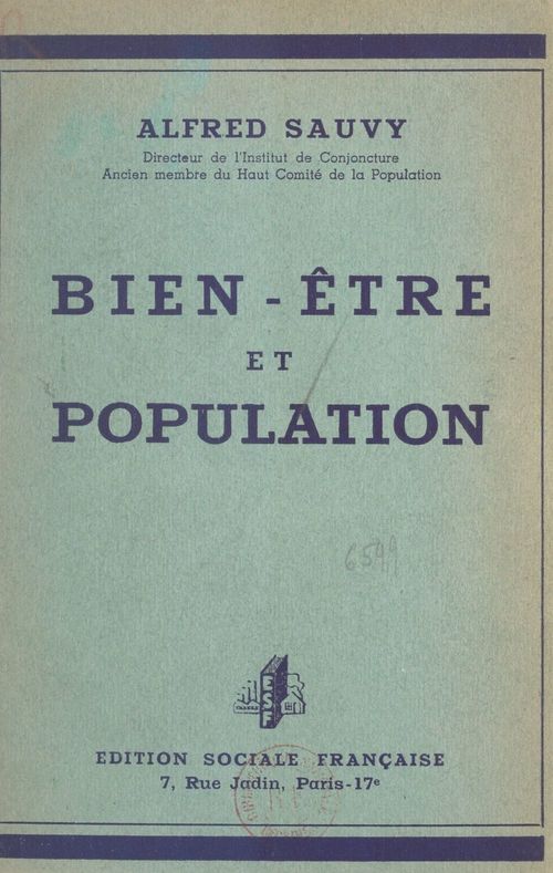 Couverture ebook de Bien-être et population, de Alfred Sauvy