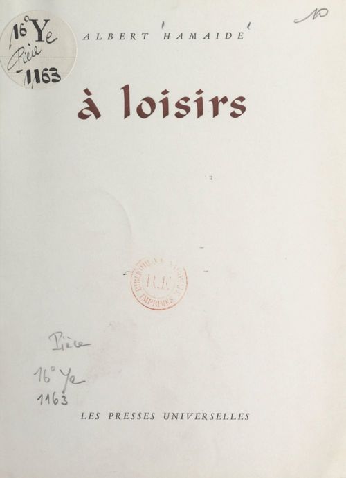 Couverture ebook de À loisirs, de Albert Hamaide