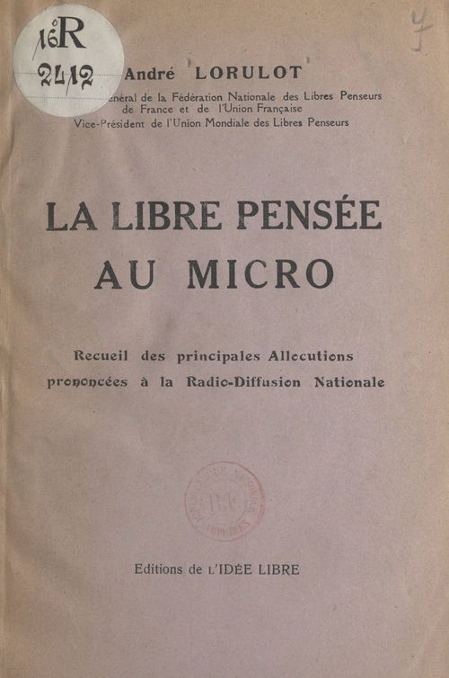 Couverture ebook de La libre pensée au micro, de Andre Lorulot