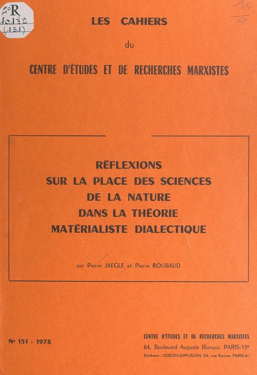 Couverture ebook de Réflexions sur la place des sciences de la nature dans la théorie matérialiste dialectique, de Pierre Jaegle, Pierre Roubaud
