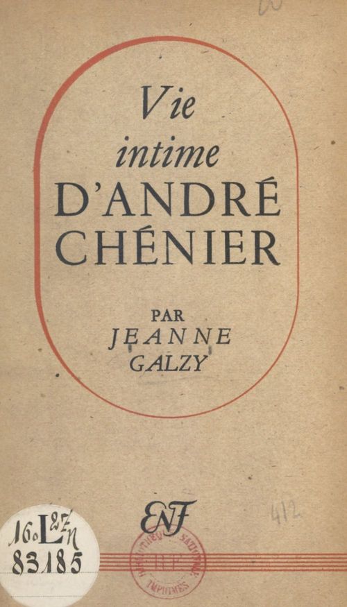 ebook cover of Vie intime d'André Chénier, by Jeanne Galzy