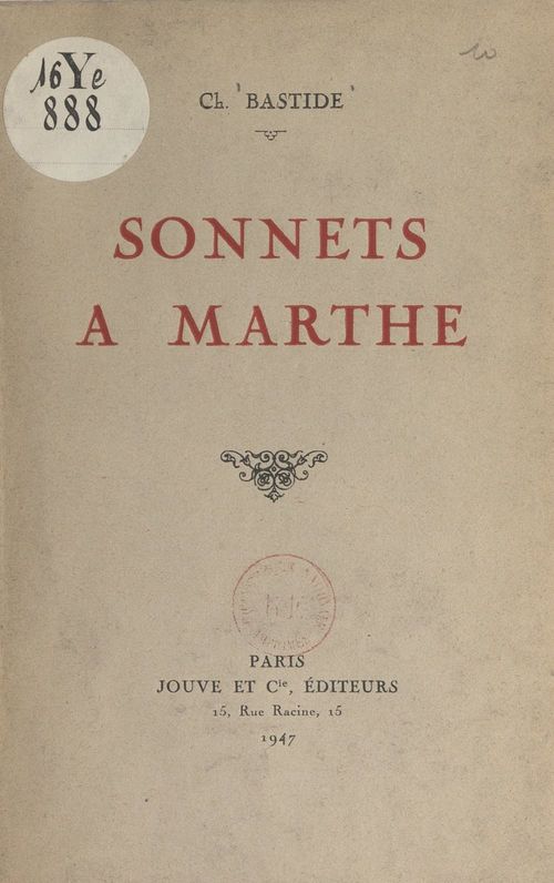 Couverture ebook de Sonnets à Marthe, de Charles Bastide