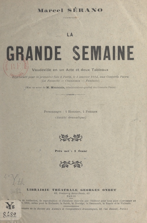 ebook cover of La grande semaine, by Marcel Serano