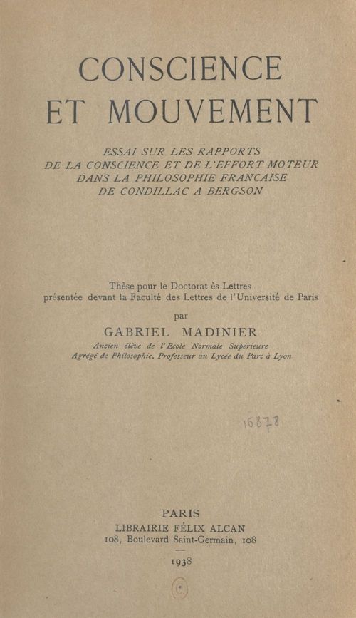 Couverture ebook de Conscience et mouvement, de Gabriel Madinier