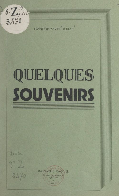 Couverture ebook de Quelques souvenirs, de Francois-Xavier Tollab